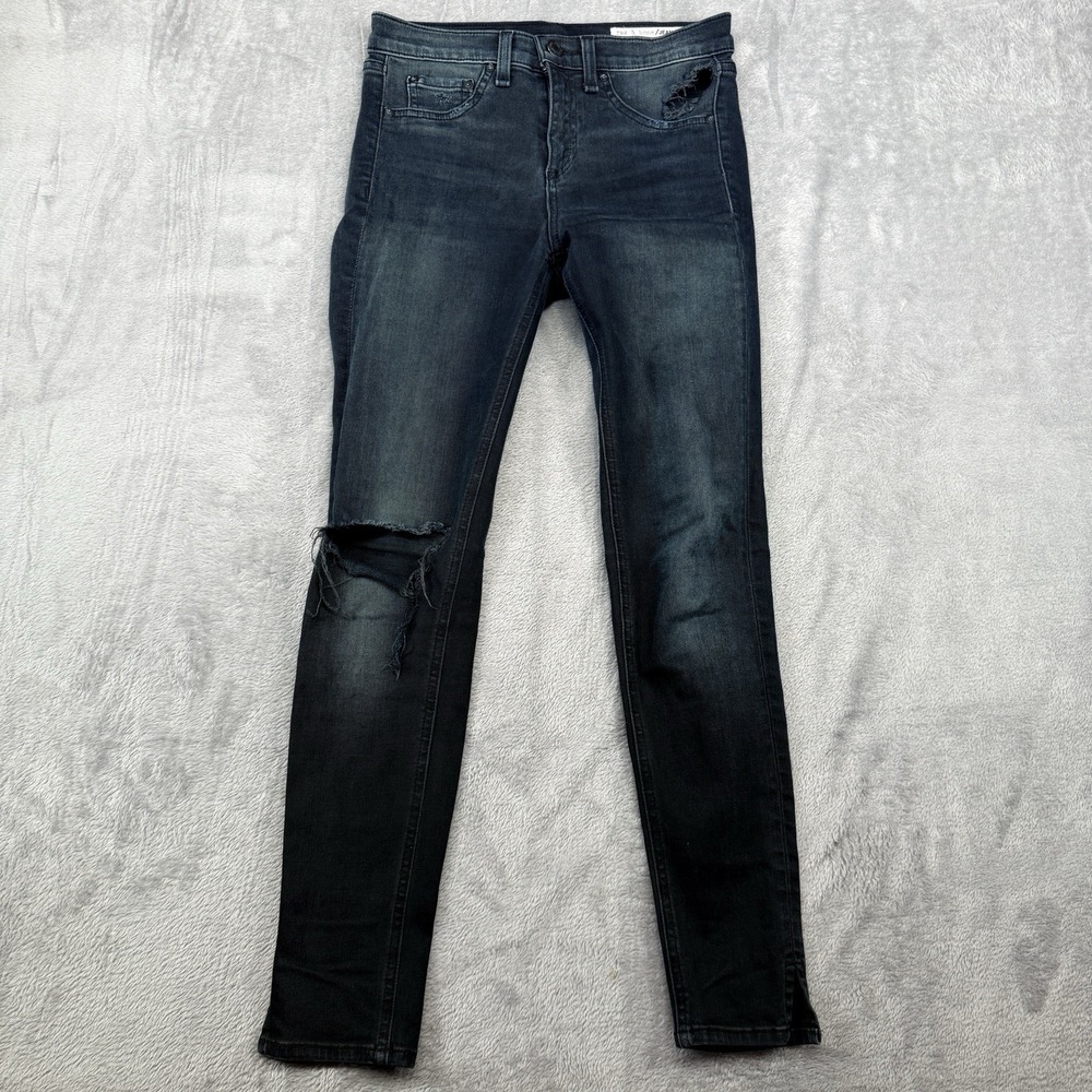 Rag & Bone Womens‎ 25 10 Inch Capri High Rise Black Distressed Skinny Jeans